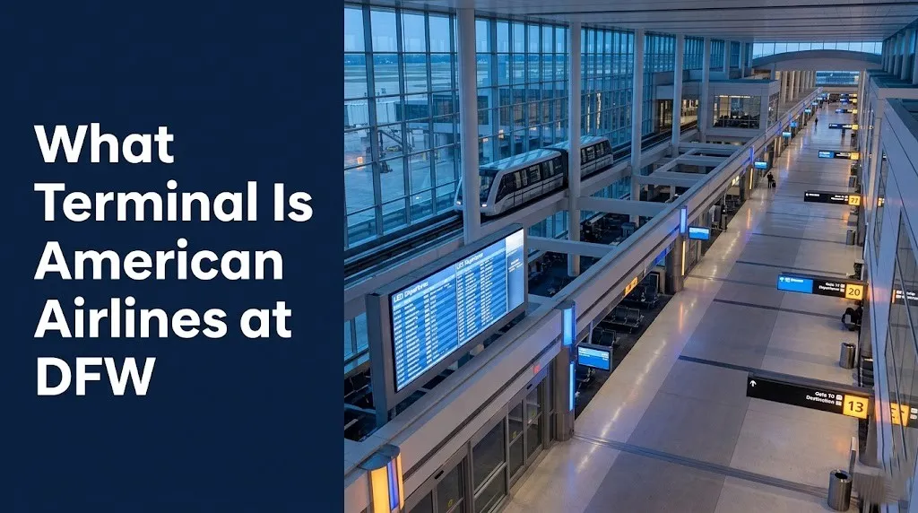 American Airlines terminals at DFW airport guide showing concourse interior and Skylink train — what terminal is american airlines at dfw