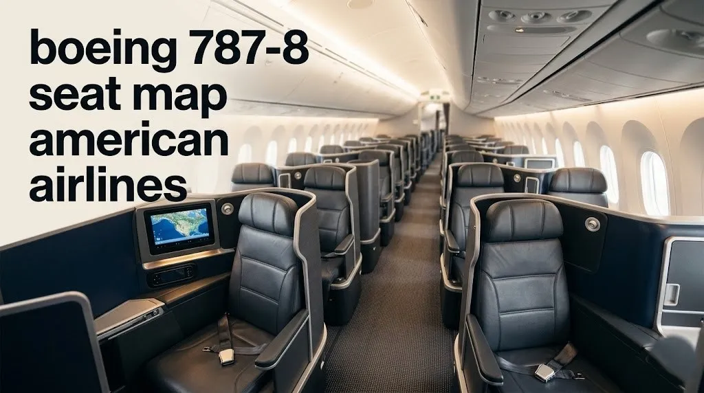 Boeing 787-8 seat map American Airlines business class cabin overhead view showing Collins Aerospace Super Diamond seats in 1-2-1 configuration.