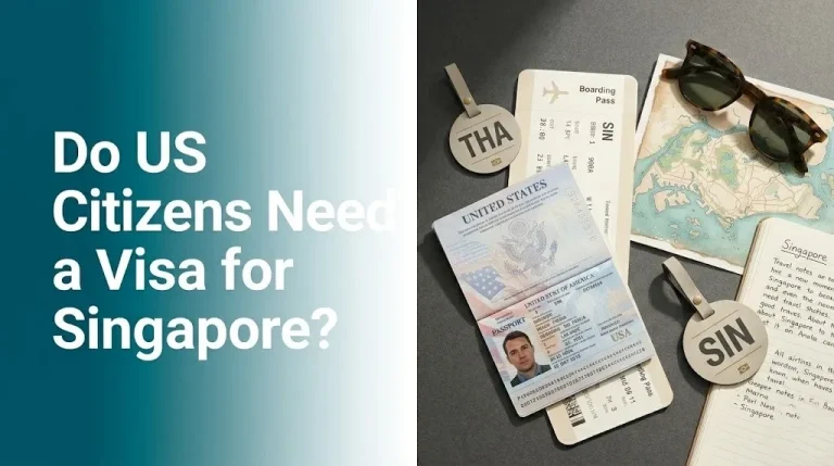 Do US citizens need a visa for Singapore guide with passport and boarding pass flat lay