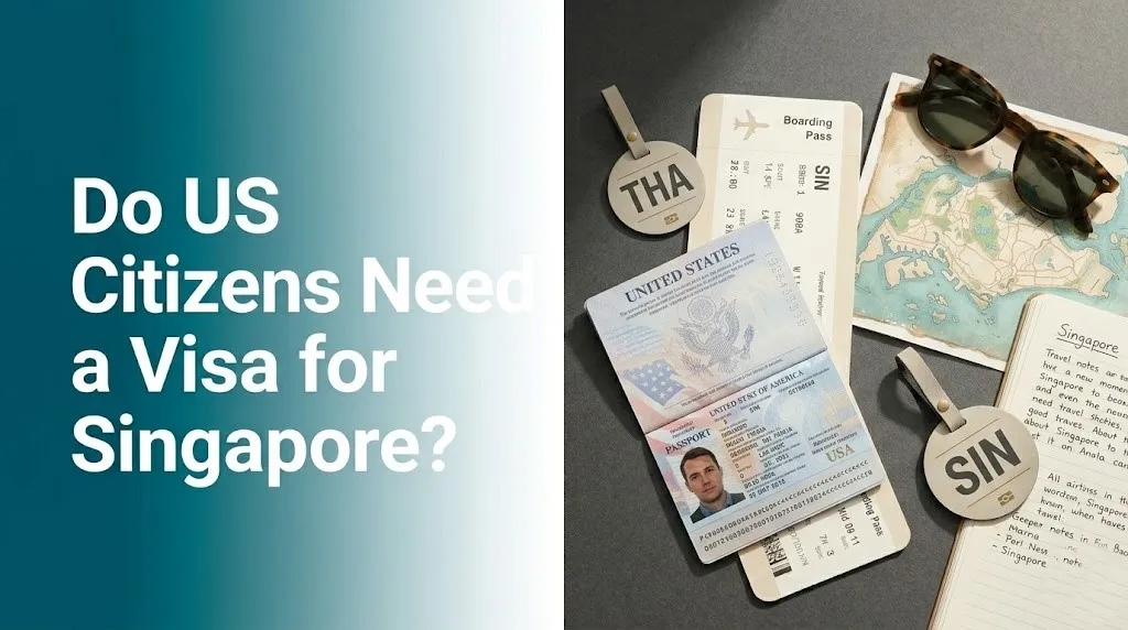 Do US citizens need a visa for Singapore guide with passport and boarding pass flat lay