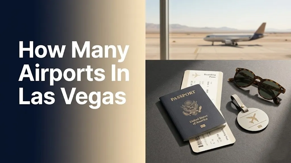 How many airports in Las Vegas, hero image showing travel essentials and an airport runway view